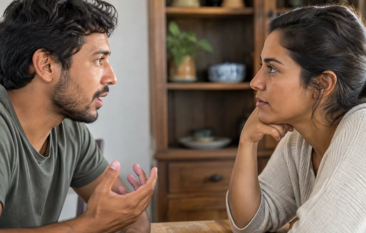 Pessoa em pé diante da turma sustentando um argumento com as anotações na mão